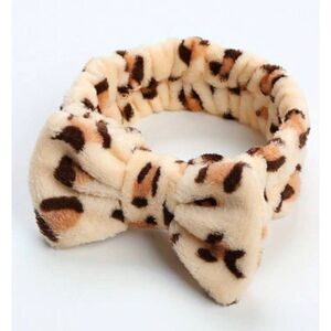 2/$21 Ladies Plush Tan Leopard Print Headband for Washing Face and Make-Up